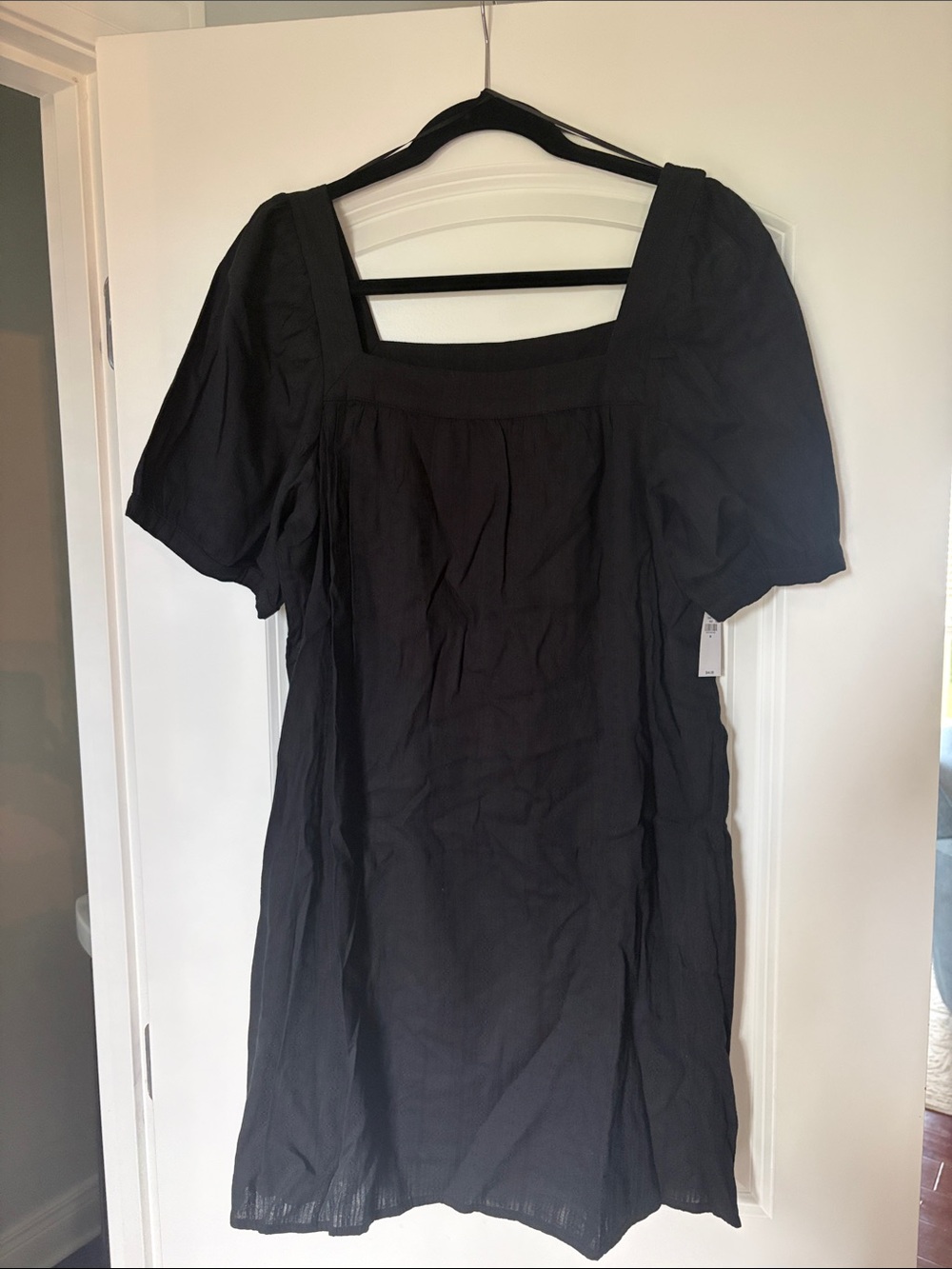 Old Navy Black Square Neck Short Dress with Puff Sleeves